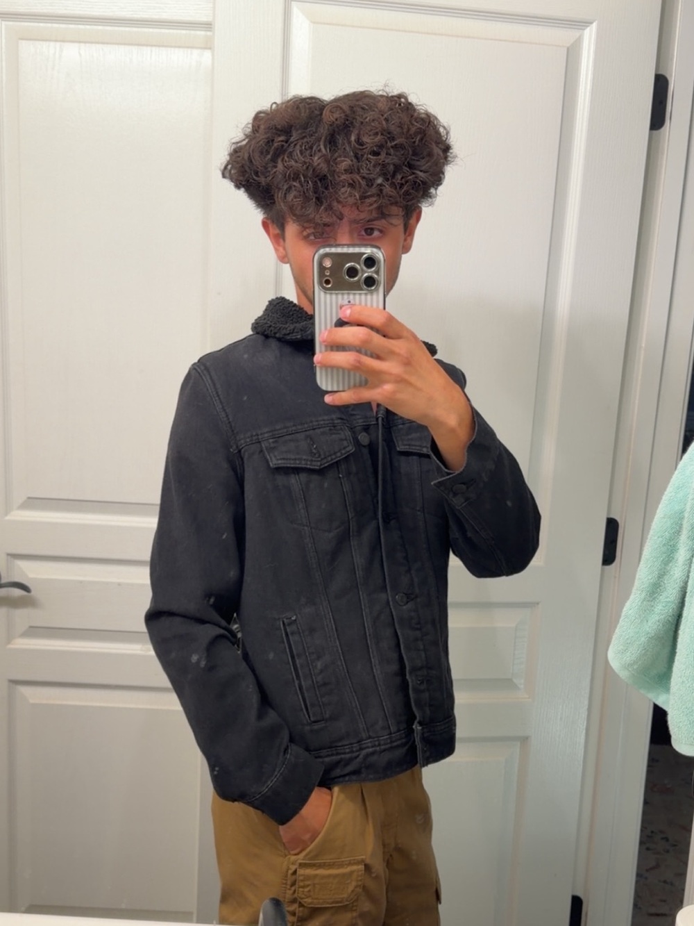 Black Sherpa-Lined Denim Jacket